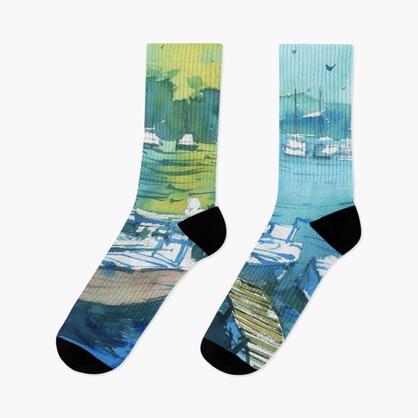 Item preview, Boats in Harbour in Watercolor designed and sold by darrenyeoart.