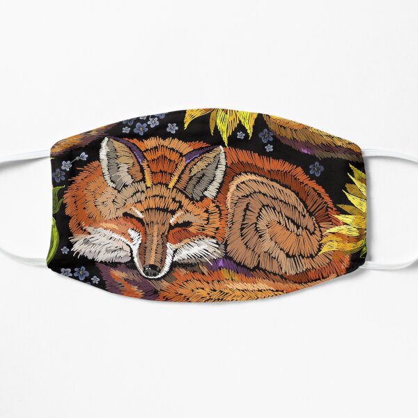 Sleeping fox and sunflowers Flat Mask