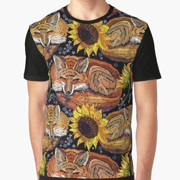 Sleeping fox and sunflowers Graphic T-Shirt