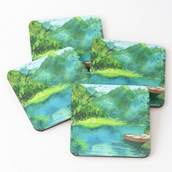 Item preview, Boat and Mountain Landscape Painting designed and sold by darrenyeoart.