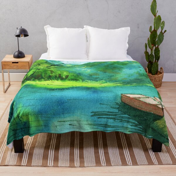 Item preview, Boat and Mountain Landscape Painting designed and sold by darrenyeoart.