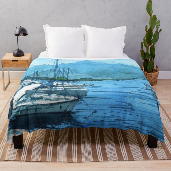 Item preview, Boats in Harbour Landscape Painting designed and sold by darrenyeoart.