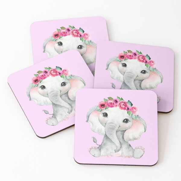 Item preview, Cute Baby Girl Watercolor Elephant with Flowers designed and sold by StickerArtwork.