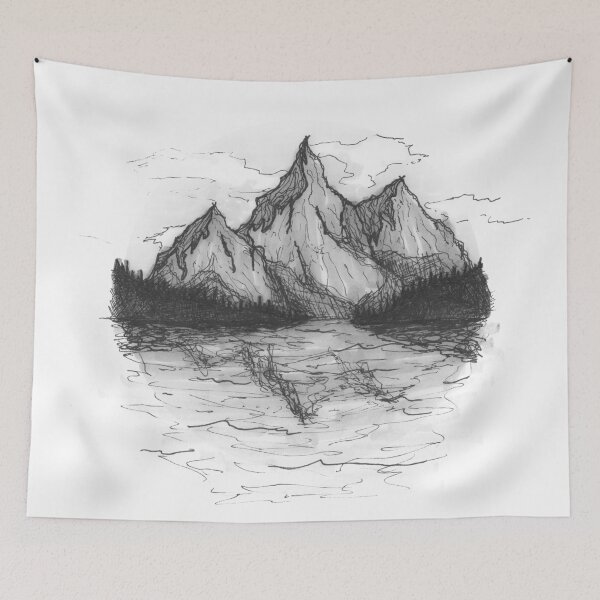Item preview, Hand Drawn Beautiful Mountains Over Lake designed and sold by Tritonn204.