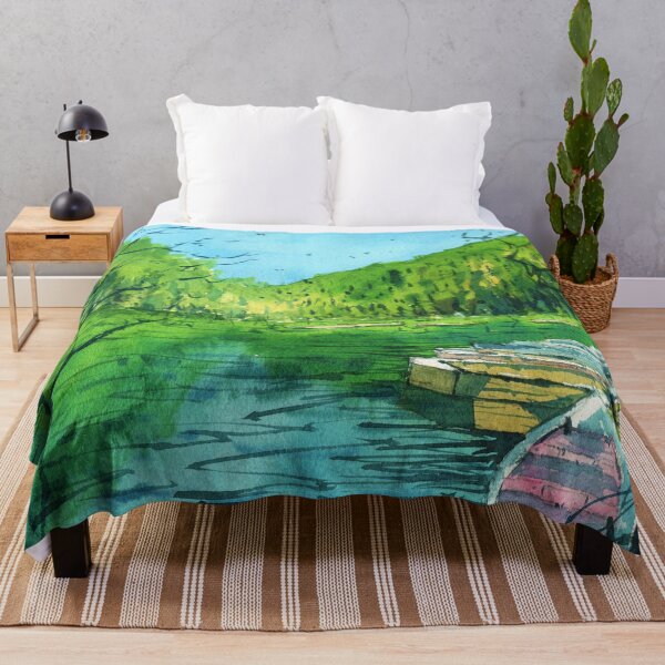 Item preview, Boat and Mountain Landscape Painting 2 designed and sold by darrenyeoart.