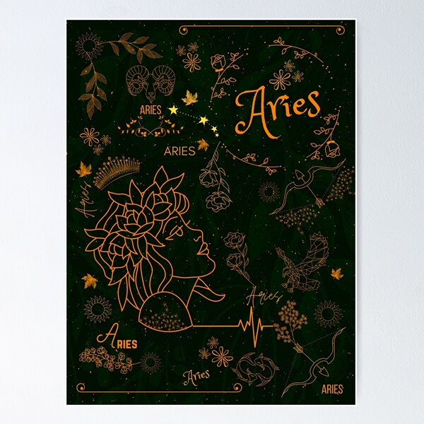 Item preview, Diseño del horóscopo del zodíaco del signo Aries verde esmeralda designed and sold by NihaCollection.