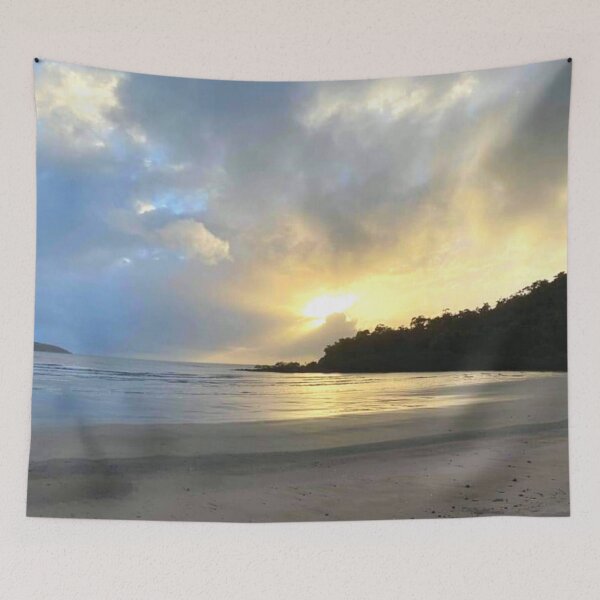 Item preview, Sunshine bursting through the clouds at the sandy beach designed and sold by Felicity-K.