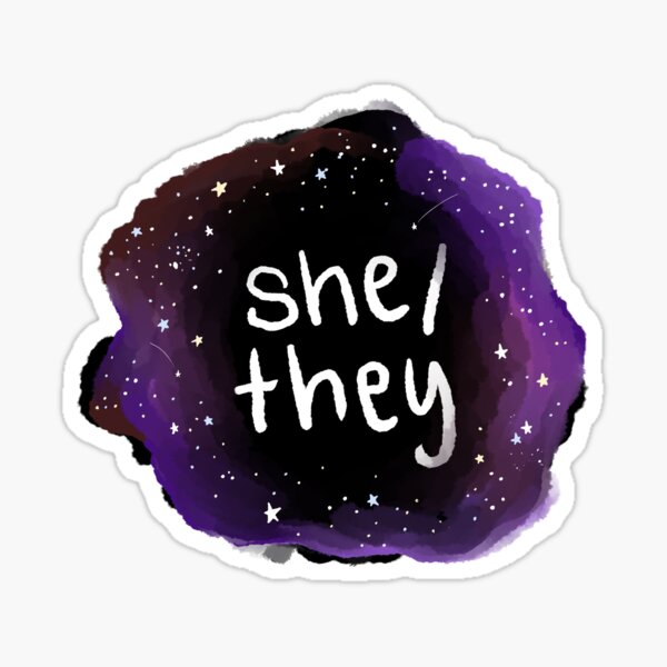 She/They Galaxy Pronouns Sticker