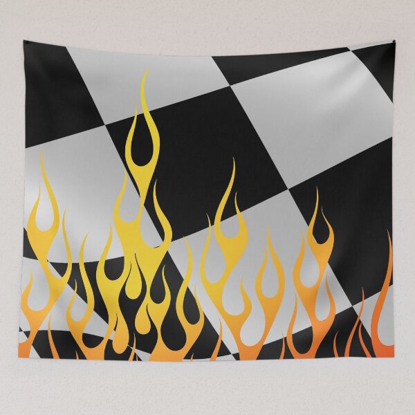 Item preview, cHECKERED RACING FLAG WITH FLAMES AESTHETIC designed and sold by SpicyCherrys.