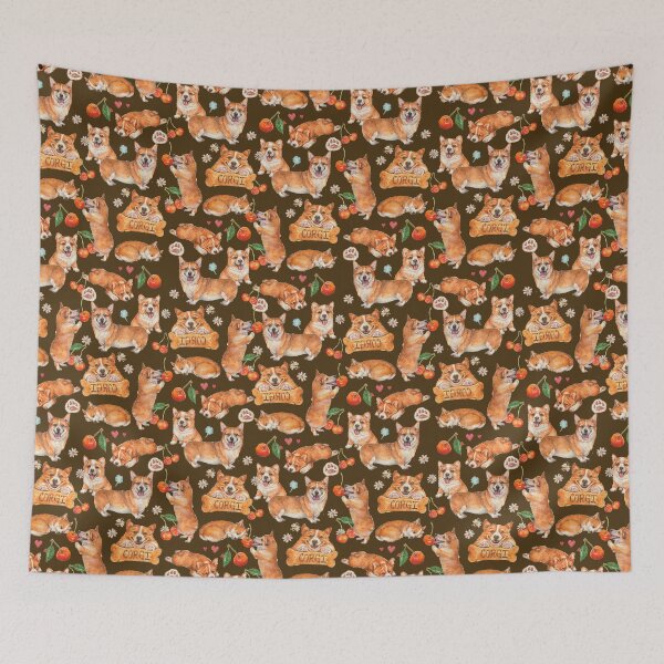 Item preview, Happy Corgi Dogs with cherries - DK designed and sold by janeferwong.