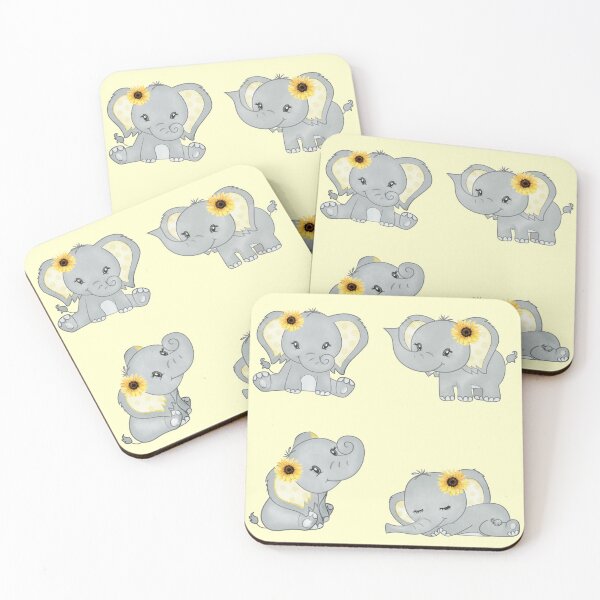 Item preview, Cute Baby Girl Watercolor Elephants with Yellow Sunflowers designed and sold by StickerArtwork.