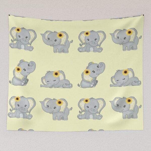 Item preview, Cute Baby Girl Watercolor Elephants with Yellow Sunflowers designed and sold by StickerArtwork.
