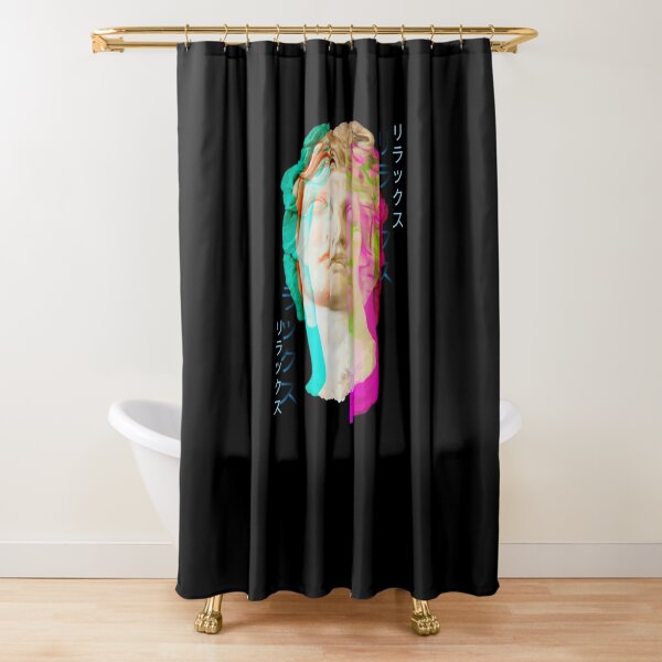 Aesthetic Statue Head Pink Shower Curtain, Statue Bust Decor, Pink