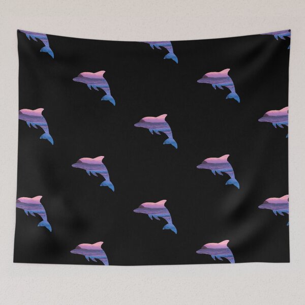 Item preview, Purple-blue ocean Dolphin black background designed and sold by Varshinee.