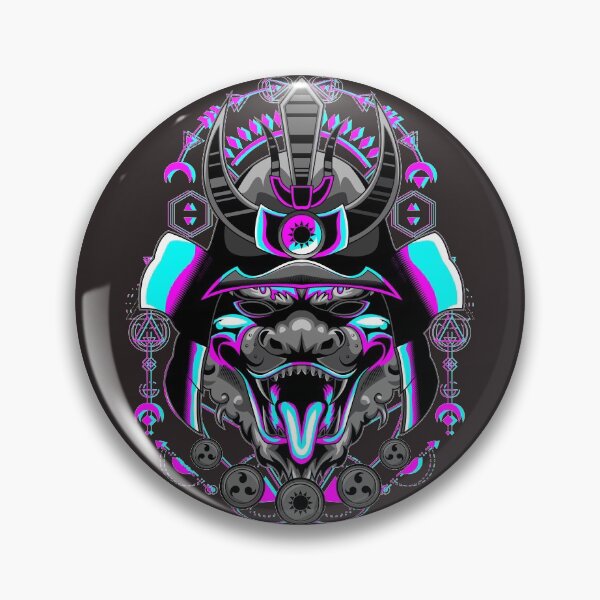 Item preview, Yokai Oni Hannya Masked Samurai Skull Mask Purple Blue Geometry Glitch Effect designed and sold by MiscelChr.
