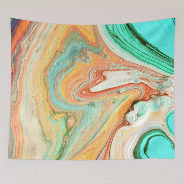 Item preview, Abstract orange and turquoise drip-paint texture No 2 designed and sold by AuriArts.