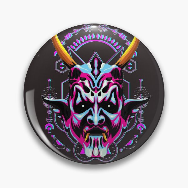 Item preview, Yokai Oni Hannya Masked Skull Mask Purple Blue Geometry Glitch Effect designed and sold by MiscelChr.