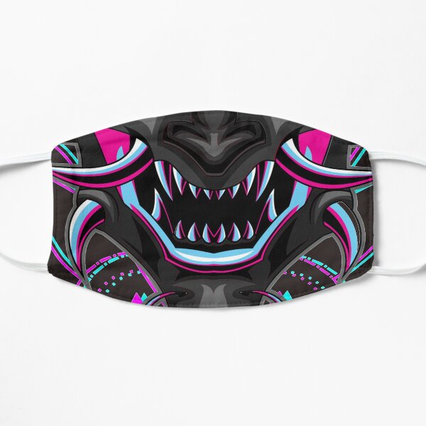 Yokai Oni Masked Samurai Skull Mask Purple Blue Geometry Glitch Effect Hannya Flat Mask