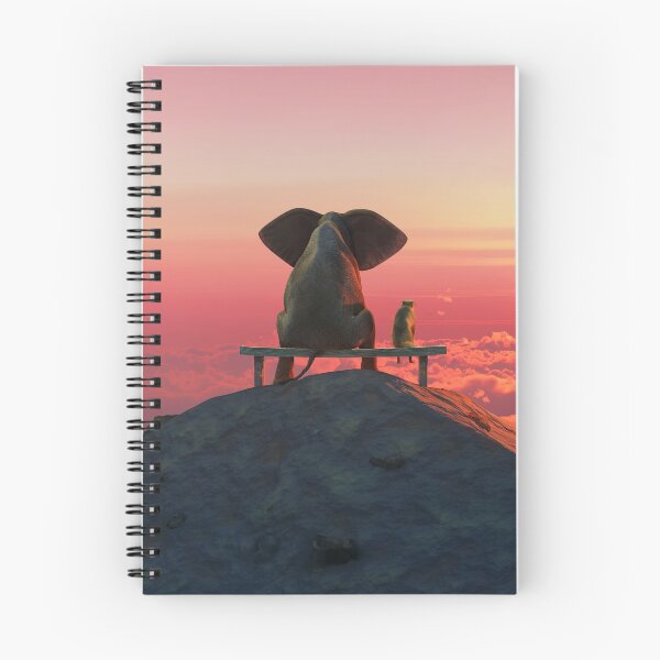 Item preview, Elephant and dog sit on a mountain top at sunset designed and sold by Mike Kiev art.