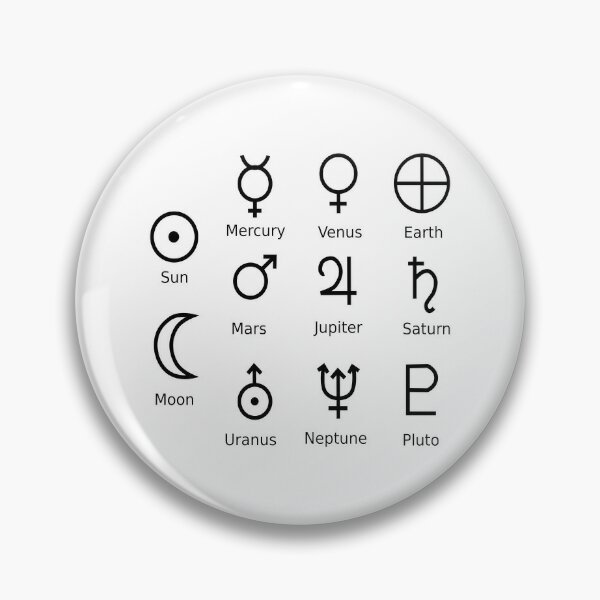 Astronomical Symbols: #Sun, #Mercury, #Venus, #Earth, Mars, Jupiter, Saturn, Uranus, Neptune, Pluto Pin