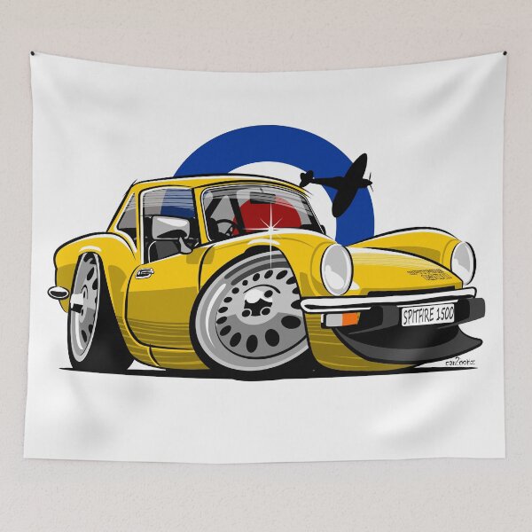 Item preview, Triumph Spitfire 1500 hardtop caricature yellow designed and sold by car2oonz.