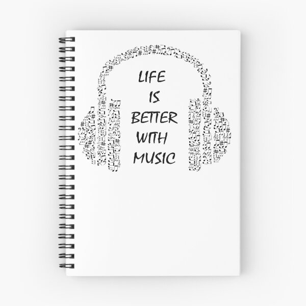 Item preview, Life is better with music - headphone musical note detail arrangement - minimalistic black and white design designed and sold by Deegital18.