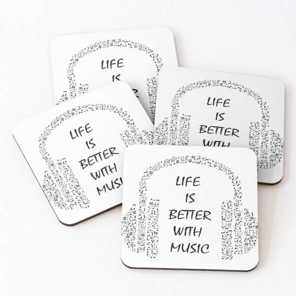 Item preview, Life is better with music - headphone musical note detail arrangement - minimalistic black and white design designed and sold by Deegital18.