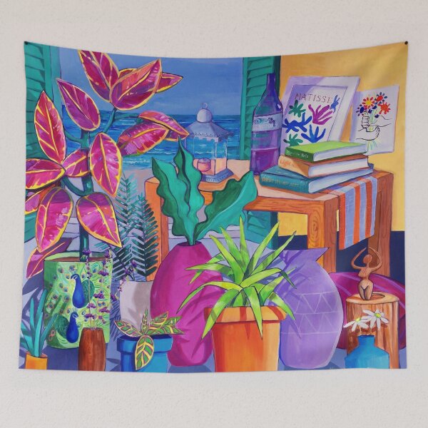 Item preview, Windowscape with Peacocks designed and sold by nancy salamouny.