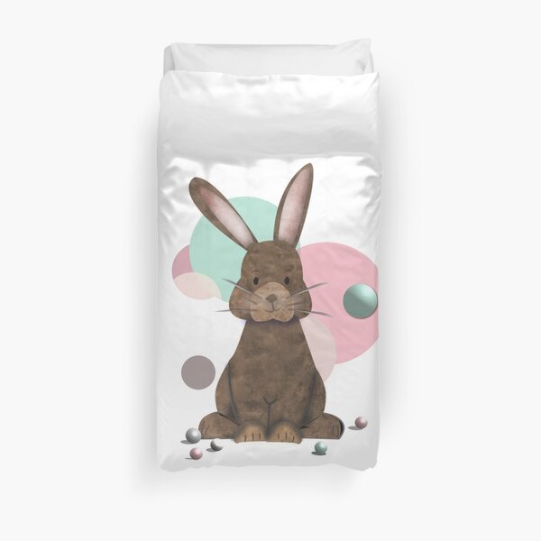 Adorable Watercolor Rabbit Playing with Marbles - Cute Duvet Cover