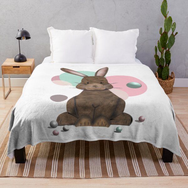Adorable Watercolor Rabbit Playing with Marbles - Cute Throw Blanket
