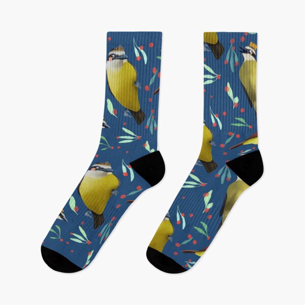 Item preview, Great Kiskadee Birds - Cute Navy Blue and Yellow Bird Illustration Pattern  designed and sold by TheRainbowRoom.