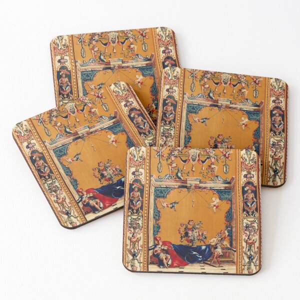 Item preview, Grotesque with Musicians, Acrobats on Rope ,Flowers,Peacock Floral French Tapestry designed and sold by BulganLumini.