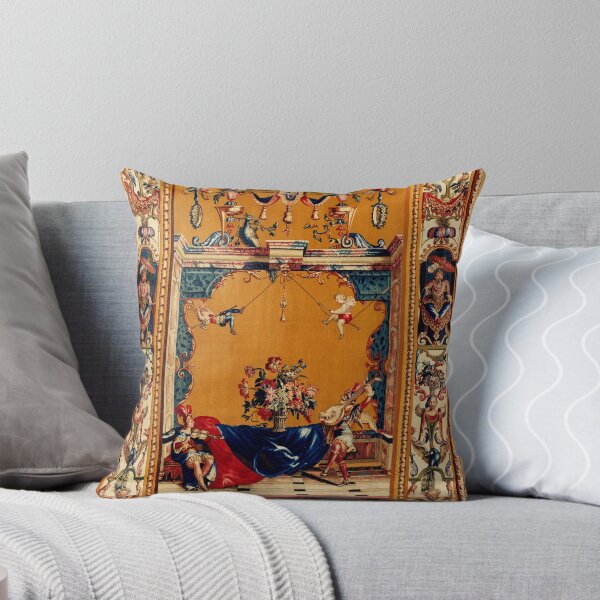 Item preview, Grotesque with Musicians, Acrobats on Rope ,Flowers,Peacock Floral French Tapestry designed and sold by BulganLumini.
