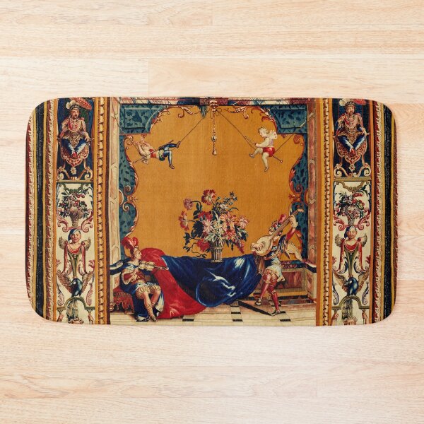 Item preview, Grotesque with Musicians, Acrobats on Rope ,Flowers,Peacock Floral French Tapestry designed and sold by BulganLumini.