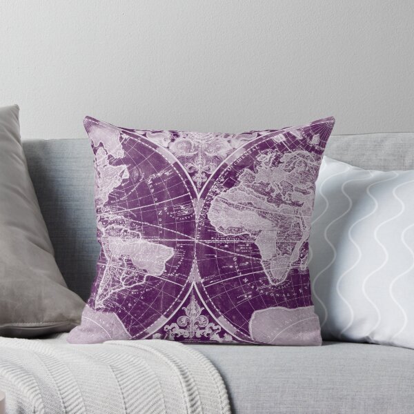 Aperçu de l'œuvre World Map (1691) Dark Purple & White créée et vendue par BravuraMedia.