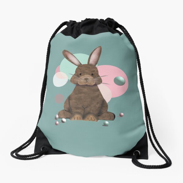 Adorable Watercolor Rabbit Playing with Marbles - Cute Drawstring Bag
