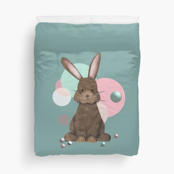 Adorable Watercolor Rabbit Playing with Marbles - Cute Duvet Cover
