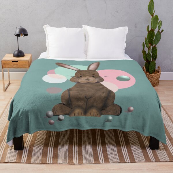 Adorable Watercolor Rabbit Playing with Marbles - Cute Throw Blanket
