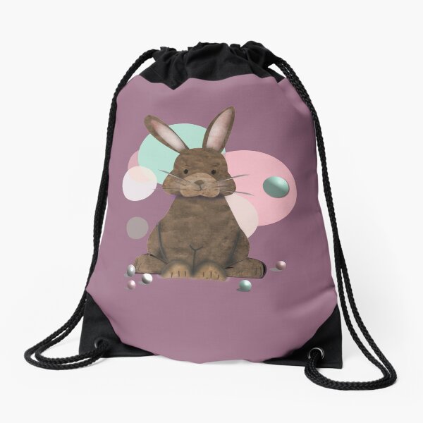Adorable Watercolor Rabbit Playing with Marbles - Cute Drawstring Bag