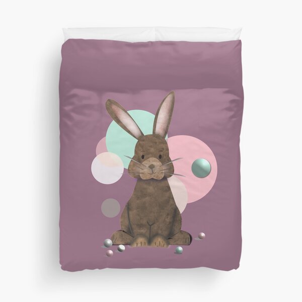 Adorable Watercolor Rabbit Playing with Marbles - Cute Duvet Cover