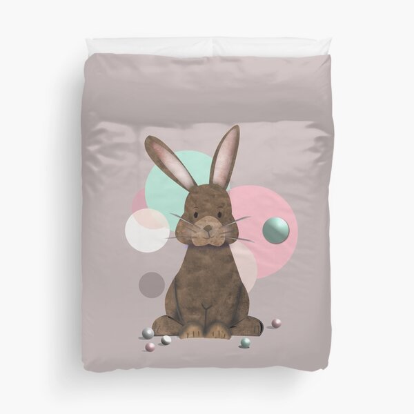 Adorable Watercolor Rabbit Playing with Marbles - Cute Duvet Cover