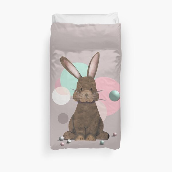Adorable Watercolor Rabbit Playing with Marbles - Cute Duvet Cover