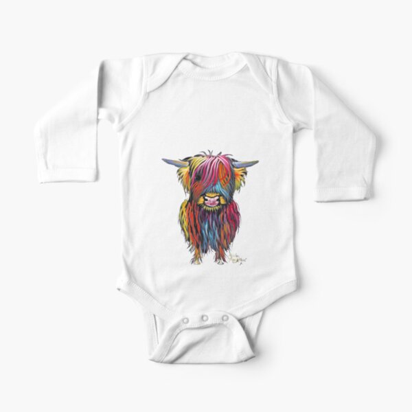 Scottish Hairy Highland Cow ' BRAVEHEART ' by Shirley MacArthur Long Sleeve Baby One-Piece