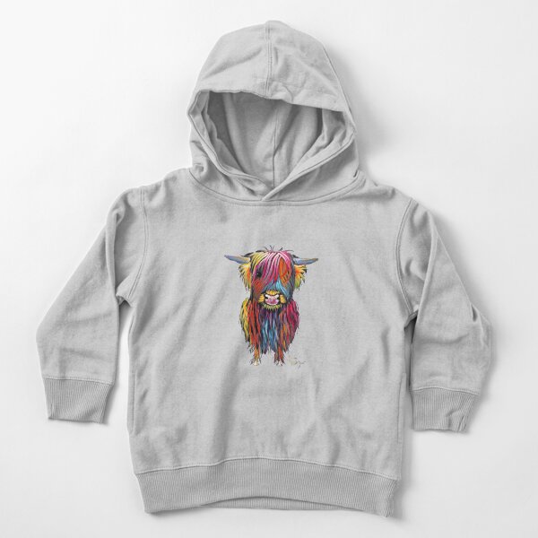 Scottish Hairy Highland Cow ' BRAVEHEART ' by Shirley MacArthur Toddler Pullover Hoodie