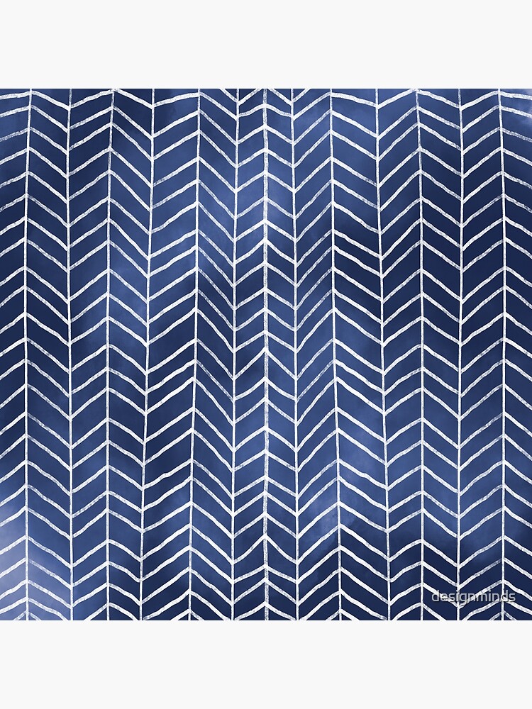 "Navy Blue Watercolor Herringbone Pattern (navy blue/white)" Poster for