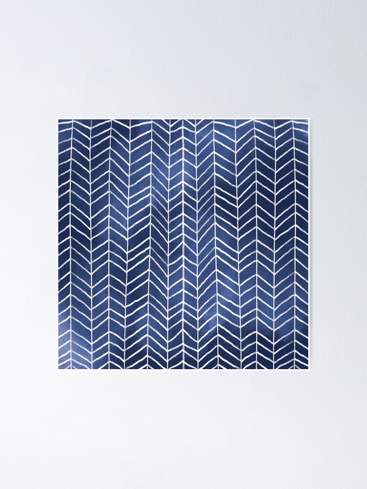 "Navy Blue Watercolor Herringbone Pattern (navy blue/white)" Poster for