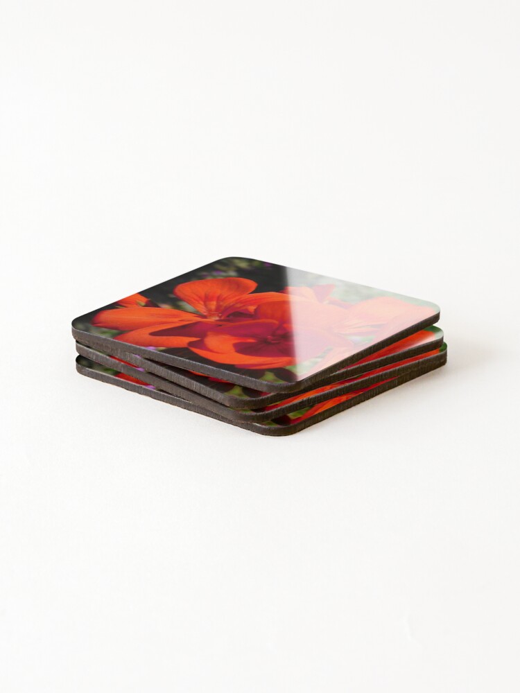 Thumbnail 4 of 5, Coasters (Set of 4), Red Geranium designed and sold by AbnormalLoad.