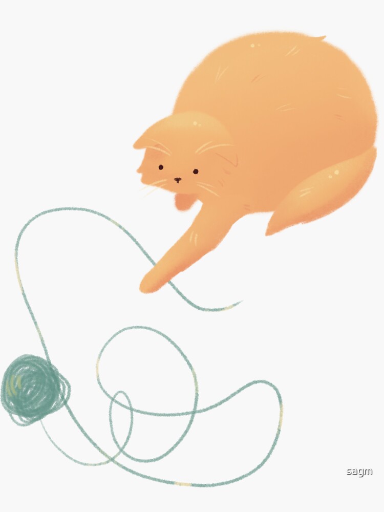 "Orange cat reaching for green yarn" Sticker for Sale by sagm Redbubble