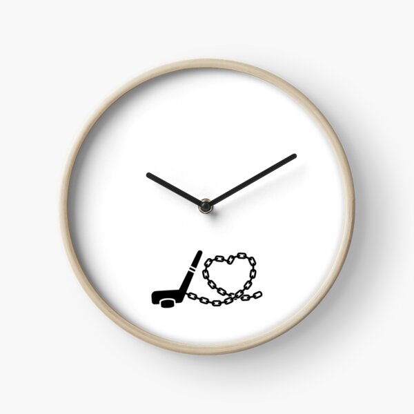 Ice hockey stick on chain in heart shape Clock