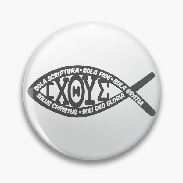 Item preview, Ichthys (Ichthus) fish and the 5 Solas designed and sold by Solus Christus.